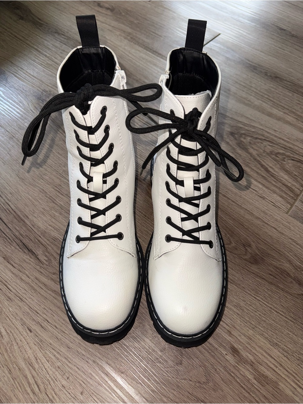 White Lace-Up Combat Boots